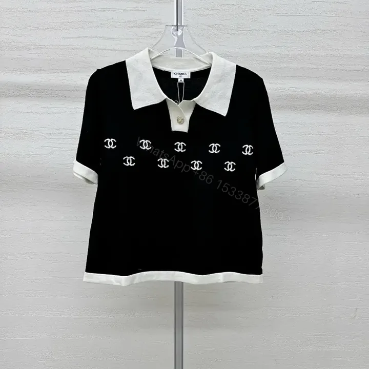 View 1 of Chic Polo Knit: Black White Logo Detail, Premium Style