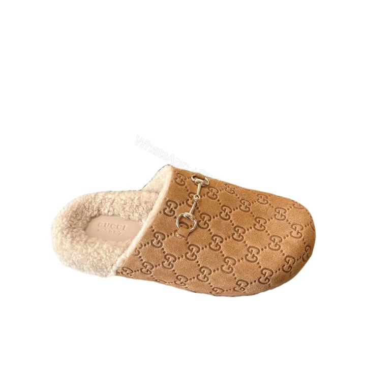 View 1 of GUCCI WOMEN’S HORSEBIT MULE GG SUEDE BROWN 798740 AADUY 9556