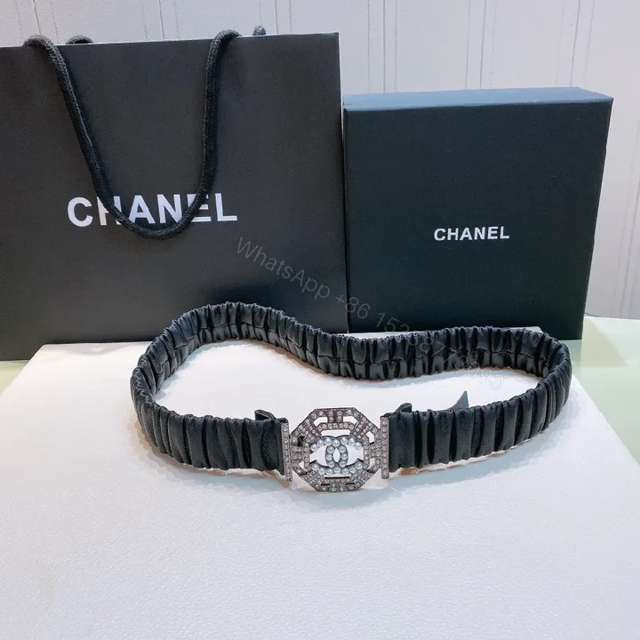 View 1 of Black Satin-Striped Belt: Crystal Buckle, Luxe Style