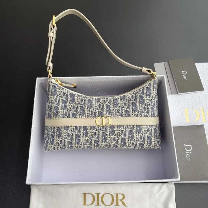 View 1 of Denim Jacquard Mini Bag with Gold-Accent Hardware