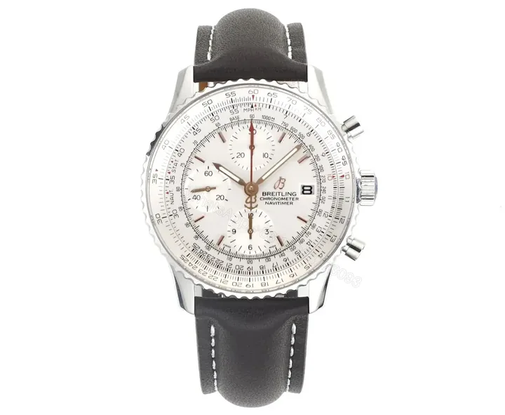View 1 of Breitling Navitimer B01 Chronograph 43mm Stainless Steel Watch with Black Leather Strap
