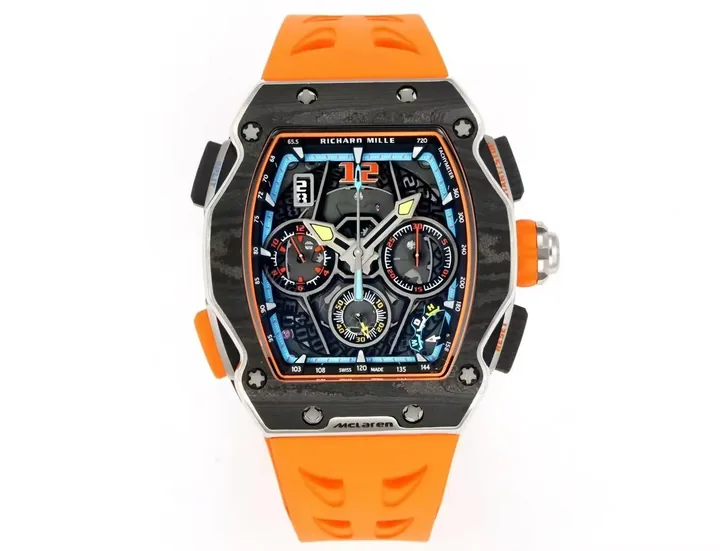 View 1 of Richard Mille RM65-01 McLaren W1 Automatic Chronograph Watch Orange Strap Carbon TPT Titanium Skeleton Dial RMAC4 Movement Premium Edition RM65-01-MCL-W1-ORG