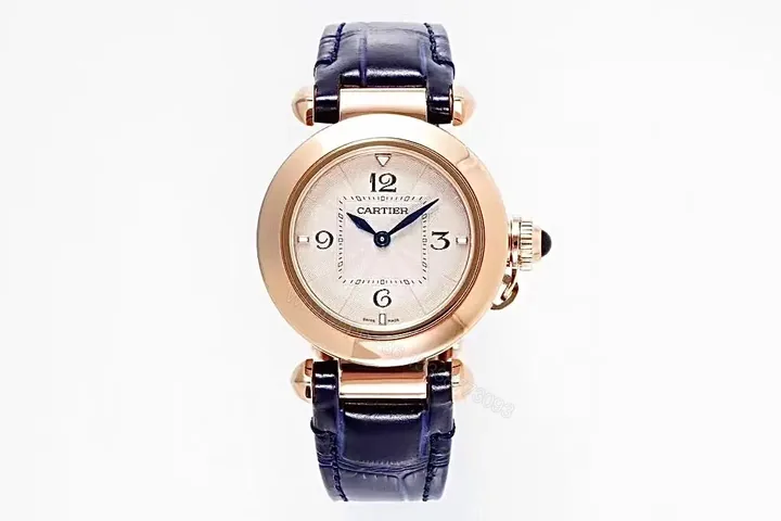 View 1 of GS Factory Cartier Pasha de Cartier Women’s Watch – 30mm Rose Gold Case, Blue Leather Strap, Swiss Quartz Movement (Cal.157)
