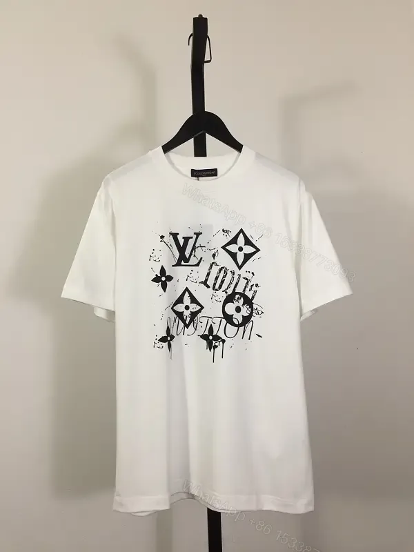 View 1 of White Cotton LV-Inspired Graphic Tee - Bold Modern Streetwear