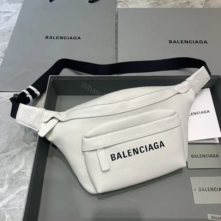 View 1 of Balenciaga Baggage Belt Bag â€” White Pebble Leather, Modern Minimalist