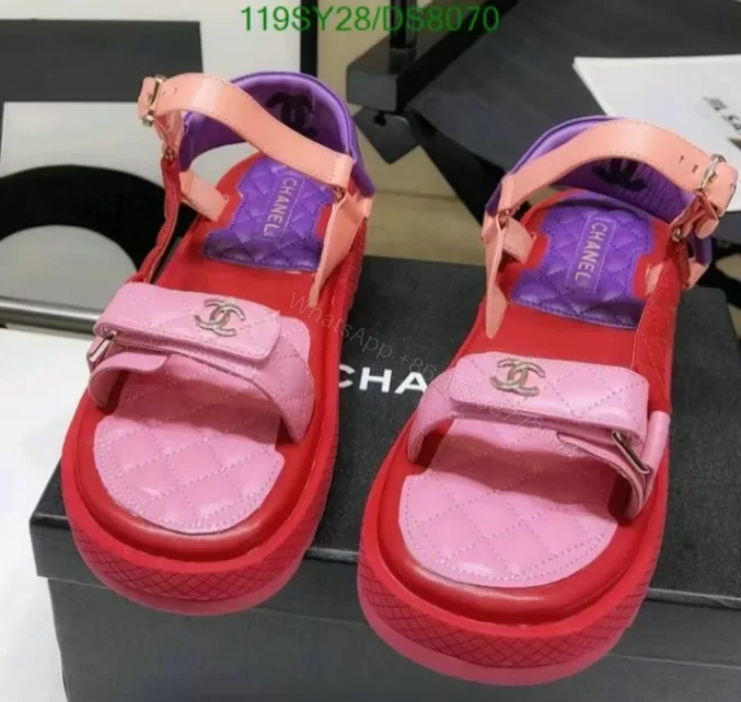 View 1 of Chanel Lambskin Multicolor Replica Sandals DS8070 with Logo Platform