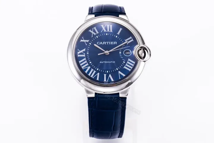 View 1 of JF Factory Cartier Ballon Bleu 42mm Blue Dial Stainless Steel Automatic Watch with Mississippi Alligator Leather Strap