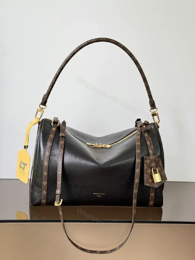 View 1 of Structured Leather Satchel: Monogram Accents, Gold Hardware, Everyday Utility