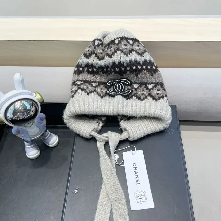View 1 of Marled Knit Hat with Logo & Ear Flap Detail – Cozy Luxe