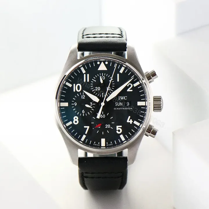 View 1 of IWC Black Pilot Chronograph Black Dial Leather Strap Ultimate 43MM IW3780031