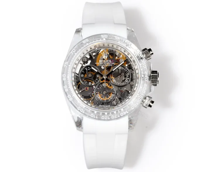 View 1 of Rolex Daytona Skeleton White Sapphire replica 40MM White Rubber Strap Edition RG-DAYTONA-SKELETON-WHITE-SAPPHIRE-RUBBER-40