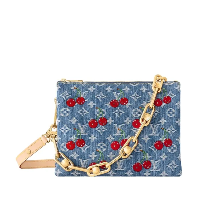 View 1 of Louis Vuitton X Takashi Murakami PM Coussin Bag Denim Monogram Cherry Blue 26Cm M14978