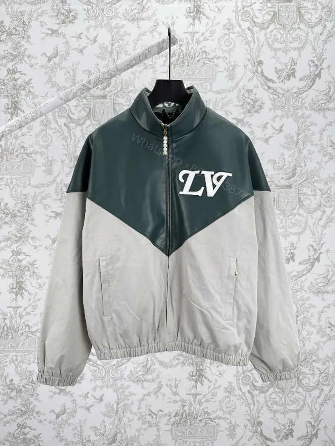 View 1 of Color-Blocked Leather-Accent Windbreaker with LV Detailing