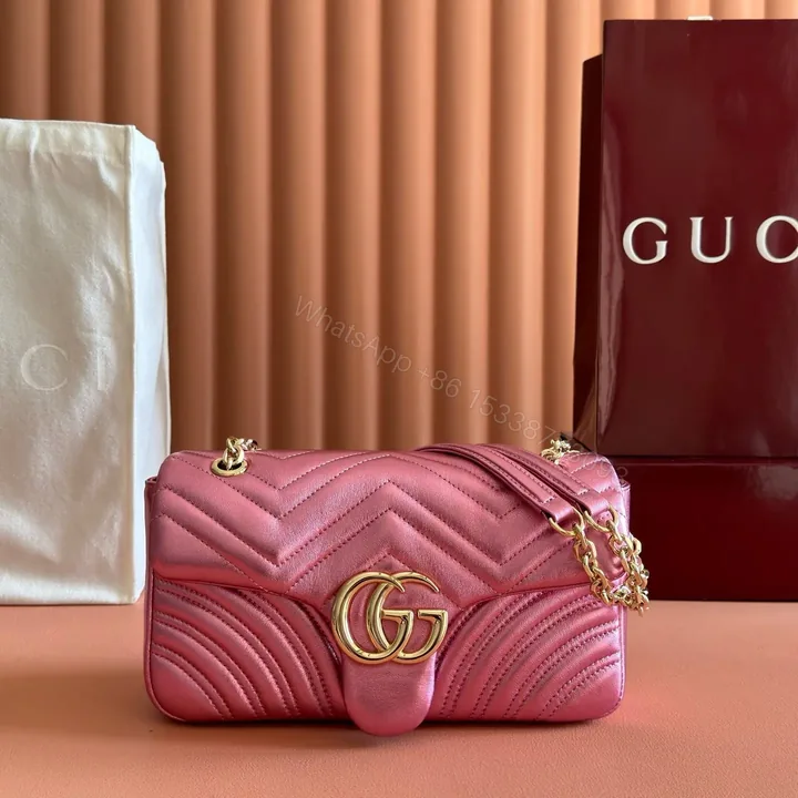 View 1 of GUCCI GG MARMONT BAG 22 IN METALLIC PINK LAMBSKIN
