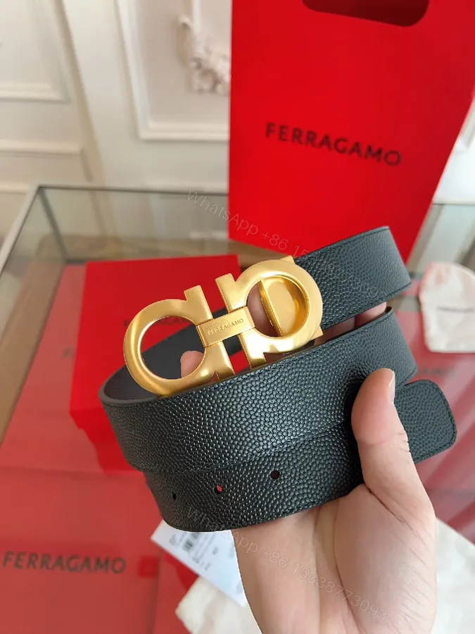 View 1 of Statement Leather Belt with Gold Buckle - Classic Black Leather Belt