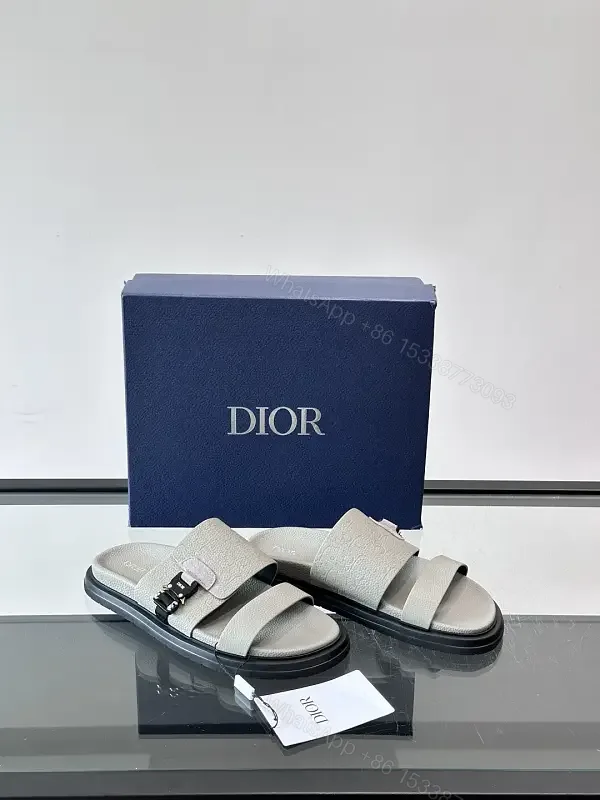 View 1 of Gray Leather Slides Buckle Feature Dior Sandals