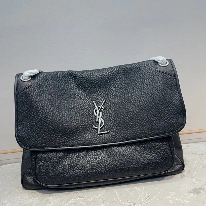 View 1 of Pebble Leather YSL-Inspired Shoulder Bag â€” Structured, Luxe
