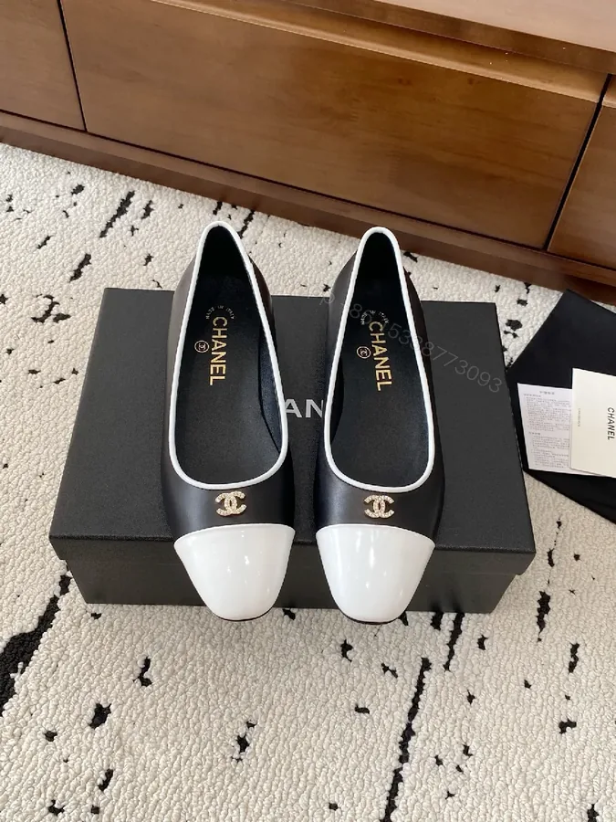 View 1 of Black Leather Cap-Toe Ballet Flats, Modern Luxe Comfort