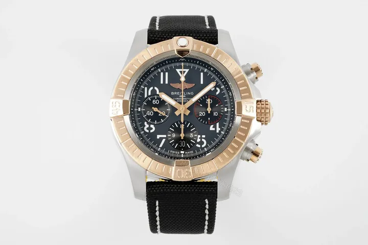 View 1 of KOR Factory Breitling Avenger B01 Chronograph 45 – Rose Gold and Stainless Steel with Black Dial and Strap