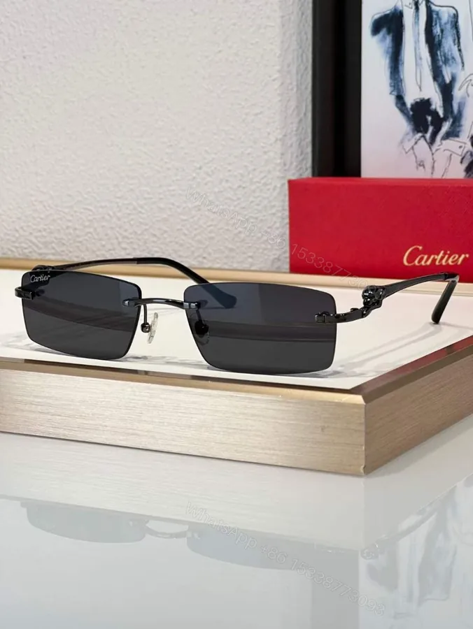 View 1 of Cartier Rectangular Gold Grey Lenses