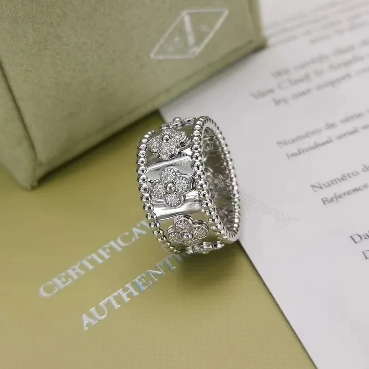 View 1 of VCA Perlee Clovers Diamond Ring 18K White Gold Medium Model VCARO9ND00