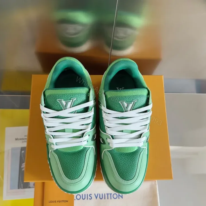 View 1 of Mint Green LV-Style Leather Sneakers