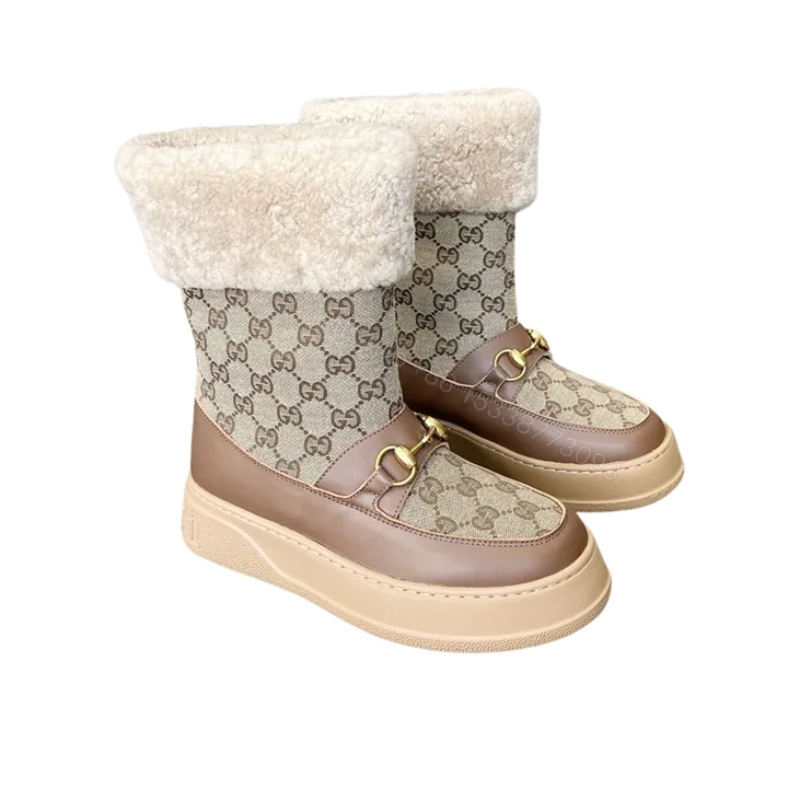 View 1 of GUCCI 1955 HORSEBIT SNOW BOOTS GG CANVAS IN BROWN