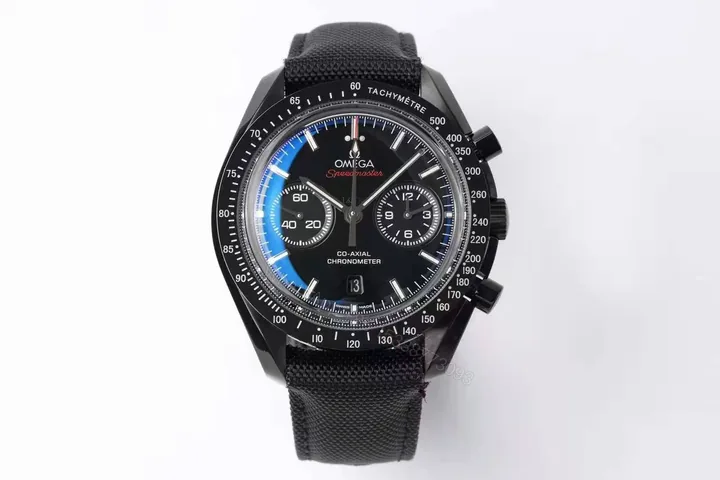 View 1 of Omega Speedmaster Dark Side of the Moon Chronograph Men’s Watch Black Dial with Blue Sub dials 17.2mm Case Thickness 9300 Automatic Movement