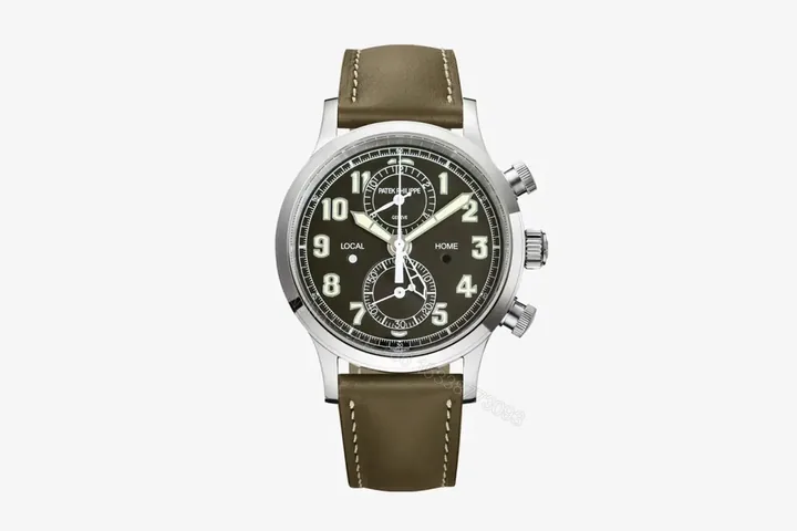 View 1 of Patek Philippe 5924G Multifunction Watch Silver Case with Black Dial and Brown Leather Strap