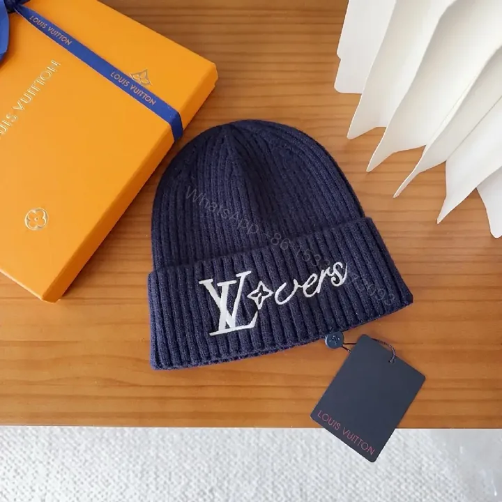 View 1 of Navy Knit Beanie + Monogram Patch + Cozy Luxury Cap