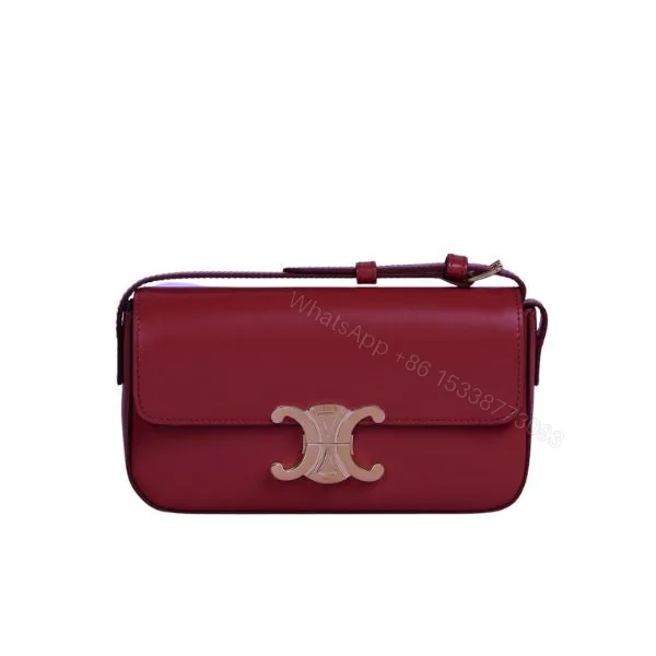 View 1 of CELINE SHOULDER BAG TRIOMPHE IN SHINY CALFSKIN DARK RED 18CM