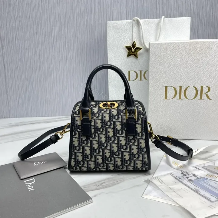 View 1 of Navy Jacquard Satchel: Luxe Structured Style Tote