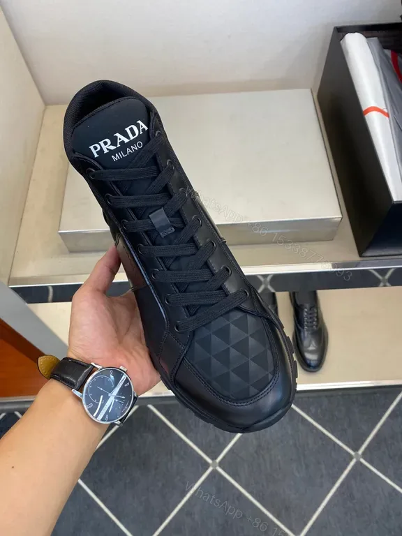 View 1 of Prada Milano Geometric Leather High-Top Sneakers