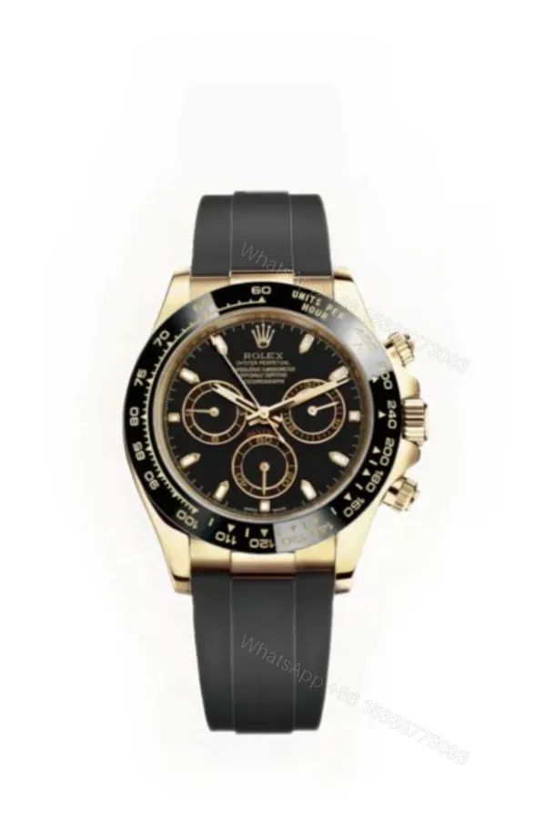 View 1 of Rolex Daytona 1:1 Replica – M116518LN-0035 Black Dial Gold Case 4130 Super Clone