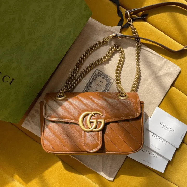 View 1 of Gucci Marmont Women’s Handbag Super Brown Smooth Leather 22cm