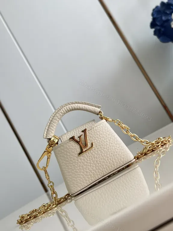 View 1 of Chic Ivory Mini Box Bag with Gold Chain and Logo