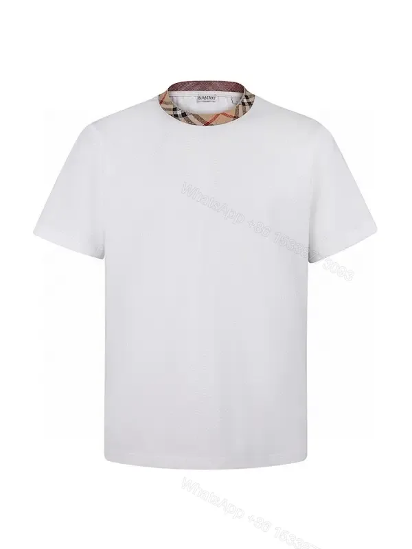 View 1 of Minimalist White Tee with Subtle Burberry Collar Detail