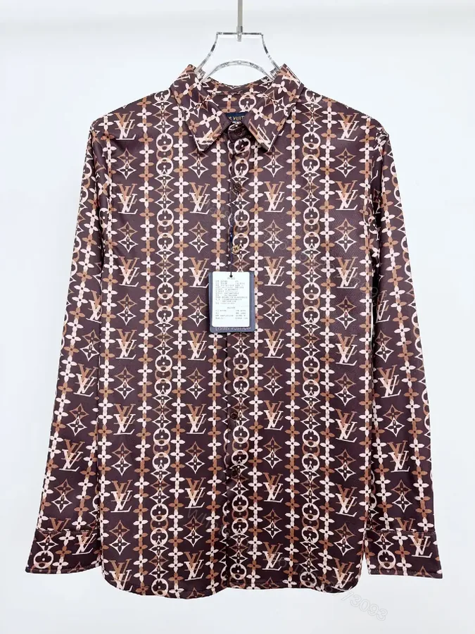 View 1 of Chocolate Brown + Premium Fabric + Button-Front Shirt + Bold Monogram Detail + Men’s Shirt