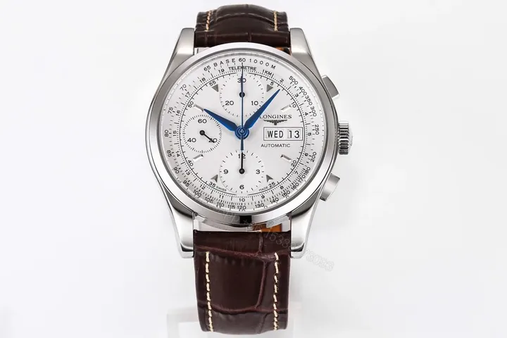 View 1 of Longines Classic Re Edition Men’s Watch Silver Case White Dial Brown Leather Strap 40mm