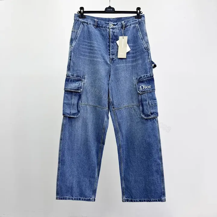 View 1 of Denim Cargo Trousers with Dior Patch — Versatile, Structured Comfort