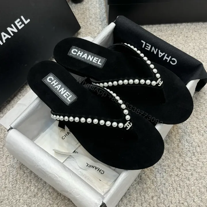 View 1 of Velvet Pearl-Trim Slides: Luxe Comfort, Subtle Sparkle