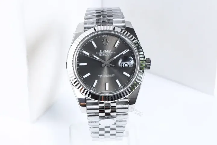 View 1 of Rolex Datejust 41 Stainless Steel Fluted Jubilee Dark Rhodium Grey Dial 126334-0014