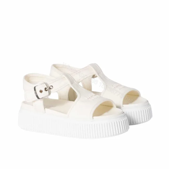 View 1 of MIUMIU DENIM FLATFORM SANDALS IVORY 5X402E CSL F0304 F 045