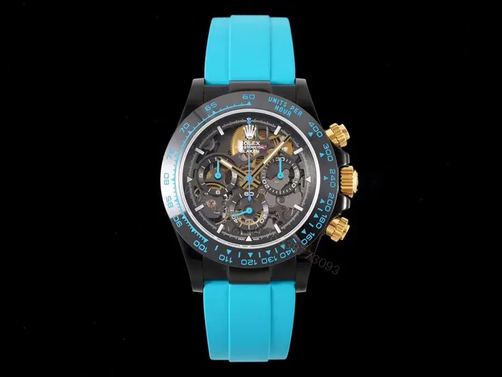 View 1 of Best Rolex Daytona Skeleton PVD Cyan replica 40MM Rubber Strap Edition RG-DAYTONA-SKELETON-PVD-CYAN-RUBBER-40