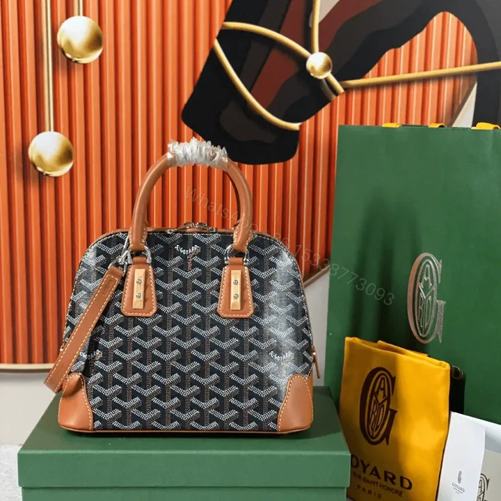 View 1 of Goyard Alma Vedome Replica 11 Handbag Fabric Wrapped Leather Strap 24cm