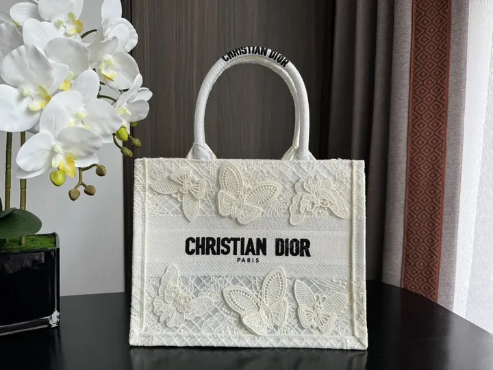 View 1 of Cream Lace Dior Tote: Butterfly Motifs, Luxury Everyday