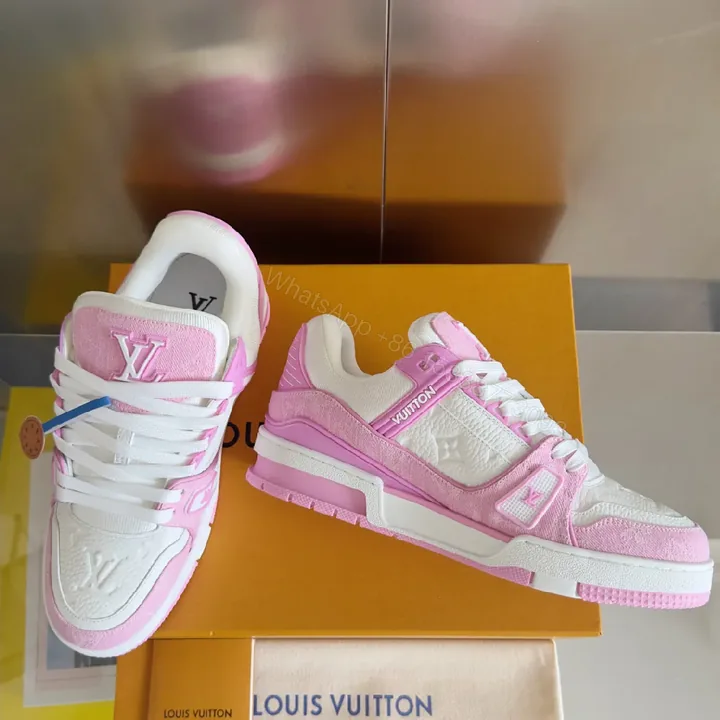 View 1 of Pink & White Luxe Sneaker: Comfort-First, LV-Style Detail