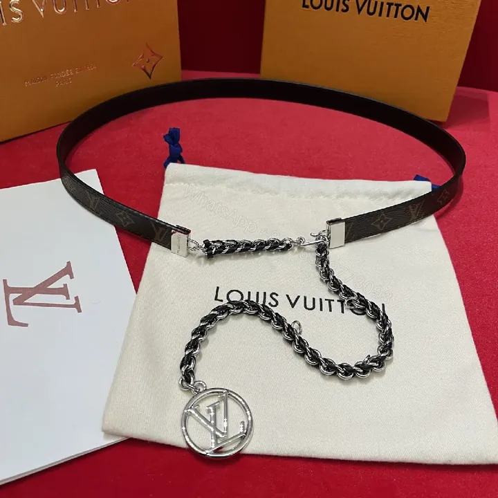 View 1 of Chic Leather Belt Chain Choker with Logo Motif
