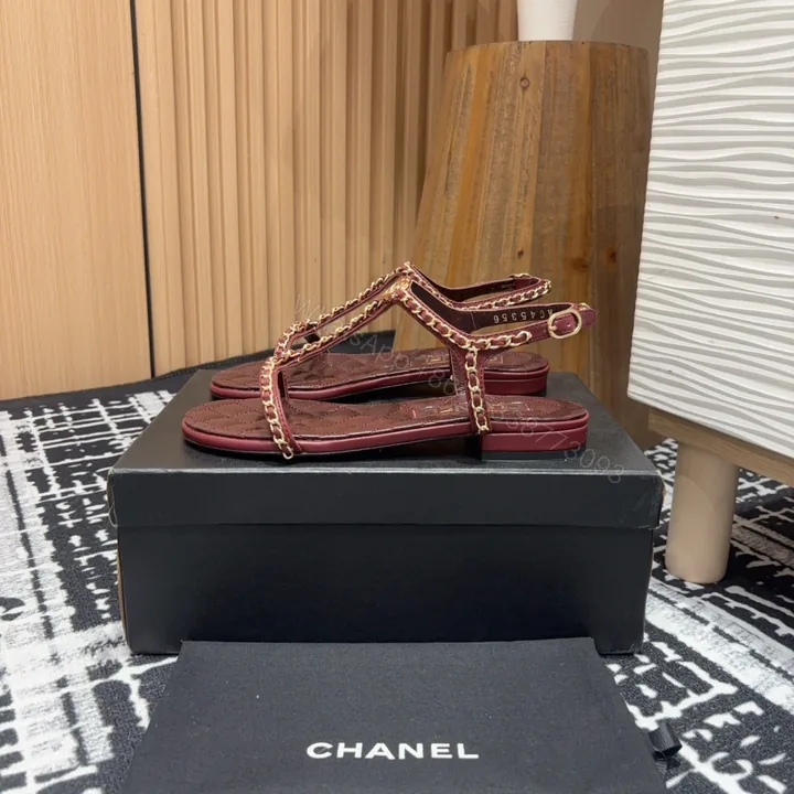 View 1 of 高仿Chanel*25C系列G46111A小羊皮平底涼鞋紅色免檢版