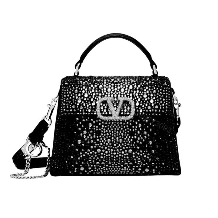 View 1 of VALENTINO GARAVANI VSLING CRYSTAL EMBELLISHED BAG IN BLACK 19CM